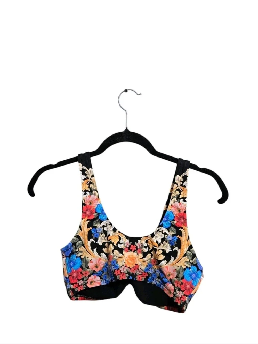 Johnny Was Black Royal Floral Ruched Bikini Top XS